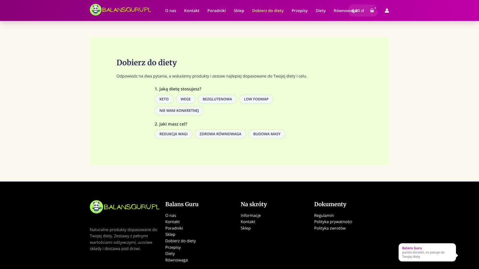 Quiz „Dobierz do diety”